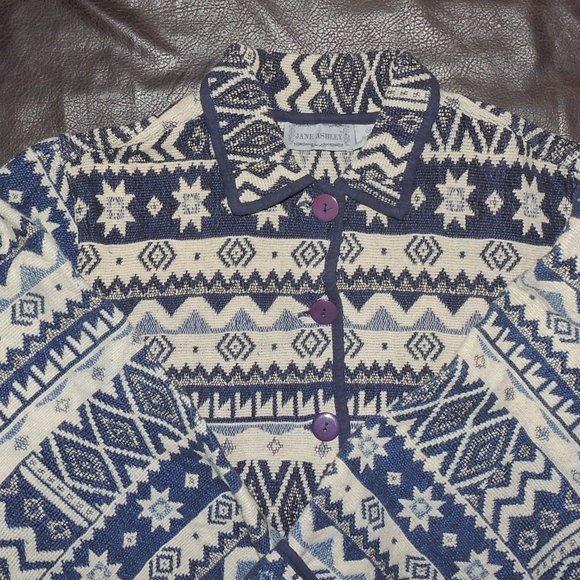 Vintage 90's Jane Ashley Button Up, Collared, Southwestern Blues Tapestry Jacket - Picture 3 of 8